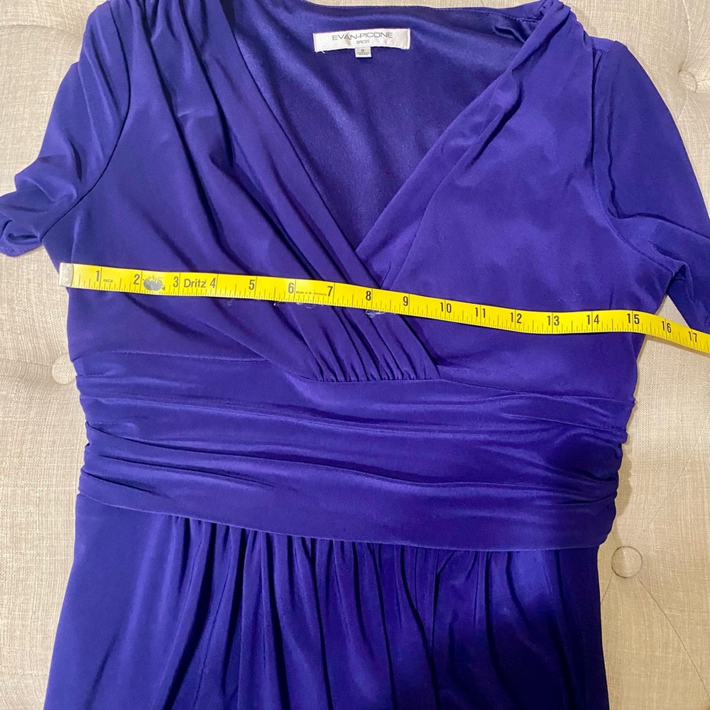NWOT Evan-Picone Blue Midi Wrap Ruched Sundress with Puff Sleeves - Picture 3 of 5